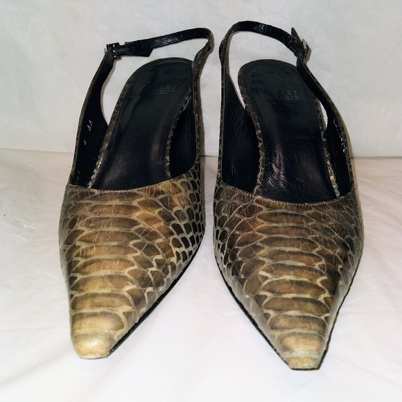 Stuart Weitzman Leather Snakeskin Sling Back Heels Pointed Toe Size 8AA - Picture 6 of 7